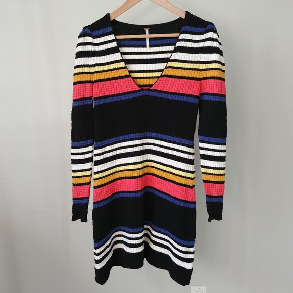 Free People Gidget Dress Knit Sweater Dress Striped V-neck Size XS - Picture 7 of 12